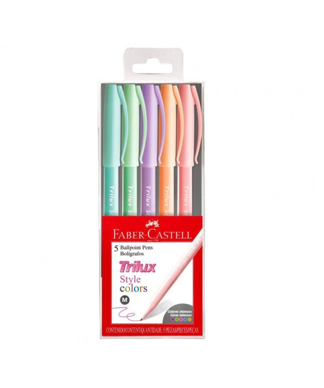 Caneta escolar kit com  5 canetas trilux style colors - Faber Castell